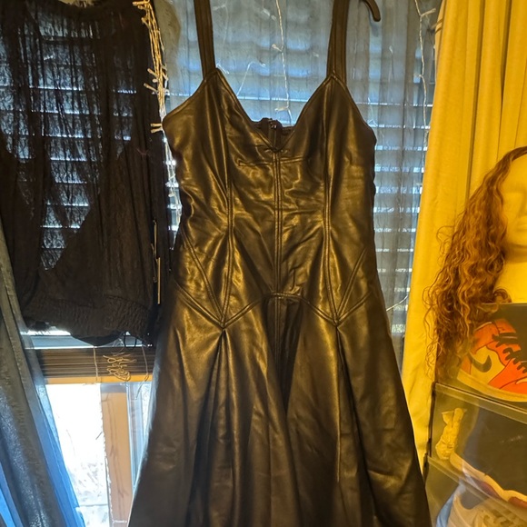 Anthropologie Pilcro sleeveless black faux leather corset midi dress size L - Picture 5 of 16
